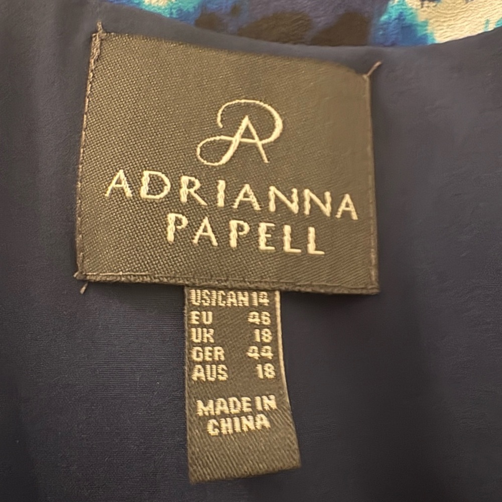 Adrianna Papell Ikat Fit & Flare Midi Dress Blue White  Pleated V-Neck Sz 14 NWT - Picture 8 of 16